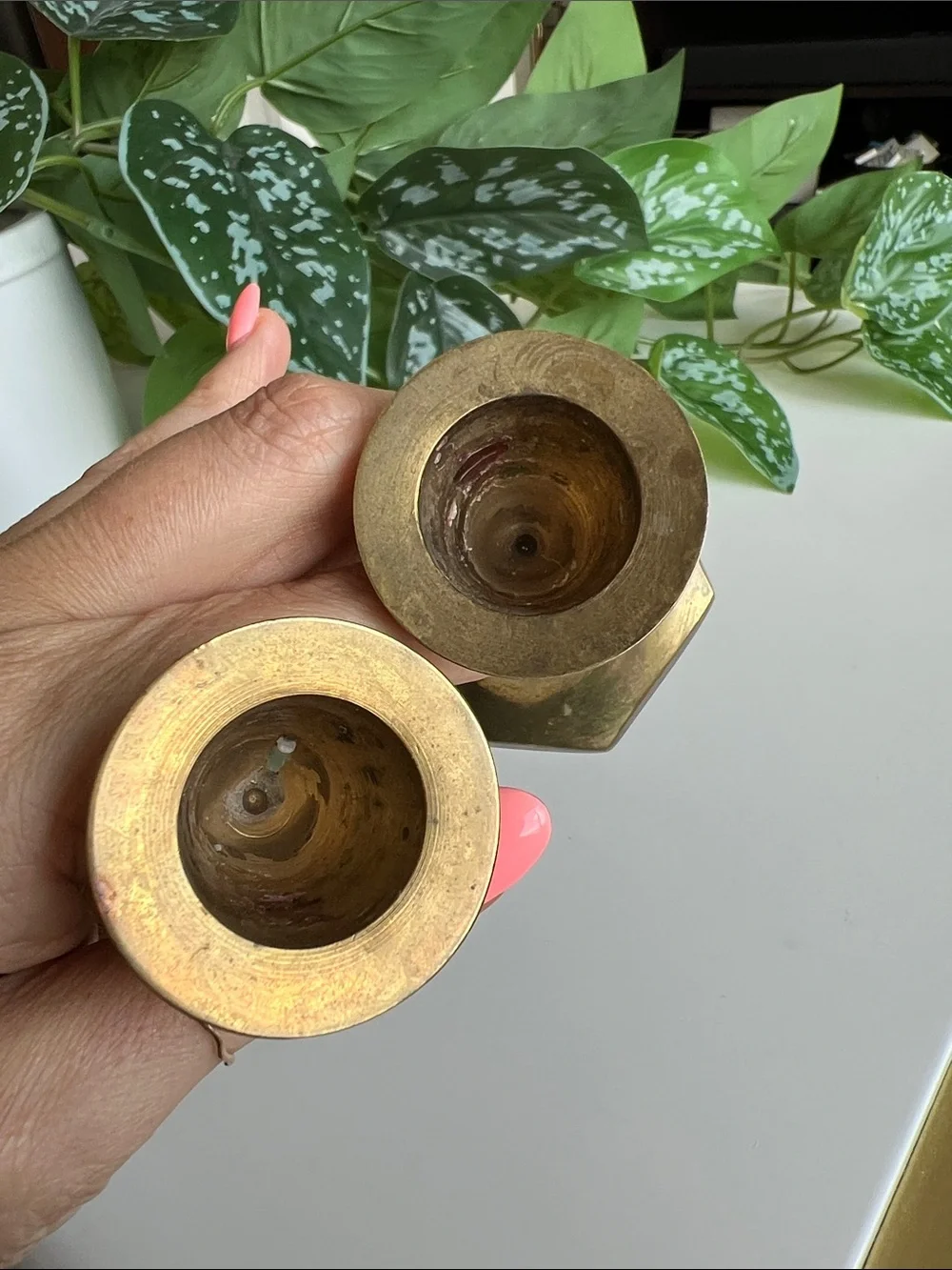 Vintage Brass Candle Holders Short Pair Set of 2